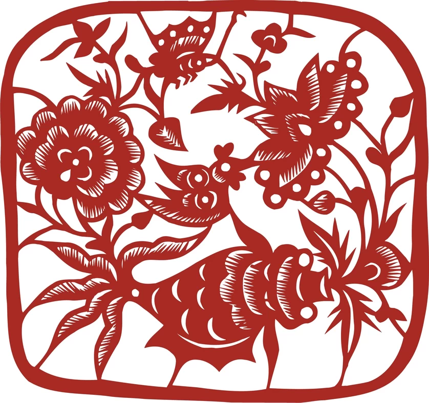 中国风中式传统喜庆民俗人物动物窗花剪纸插画边框AI矢量PNG素材【2554】